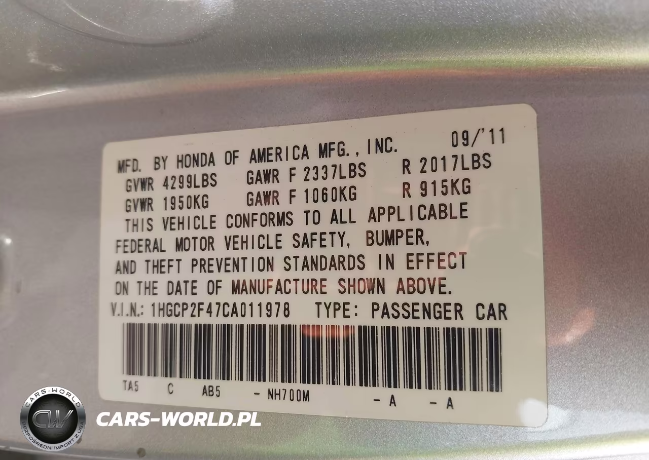 2012 Honda Accord 2.4 Lx-P VIN:1HGCP2F47CA011978 - 9