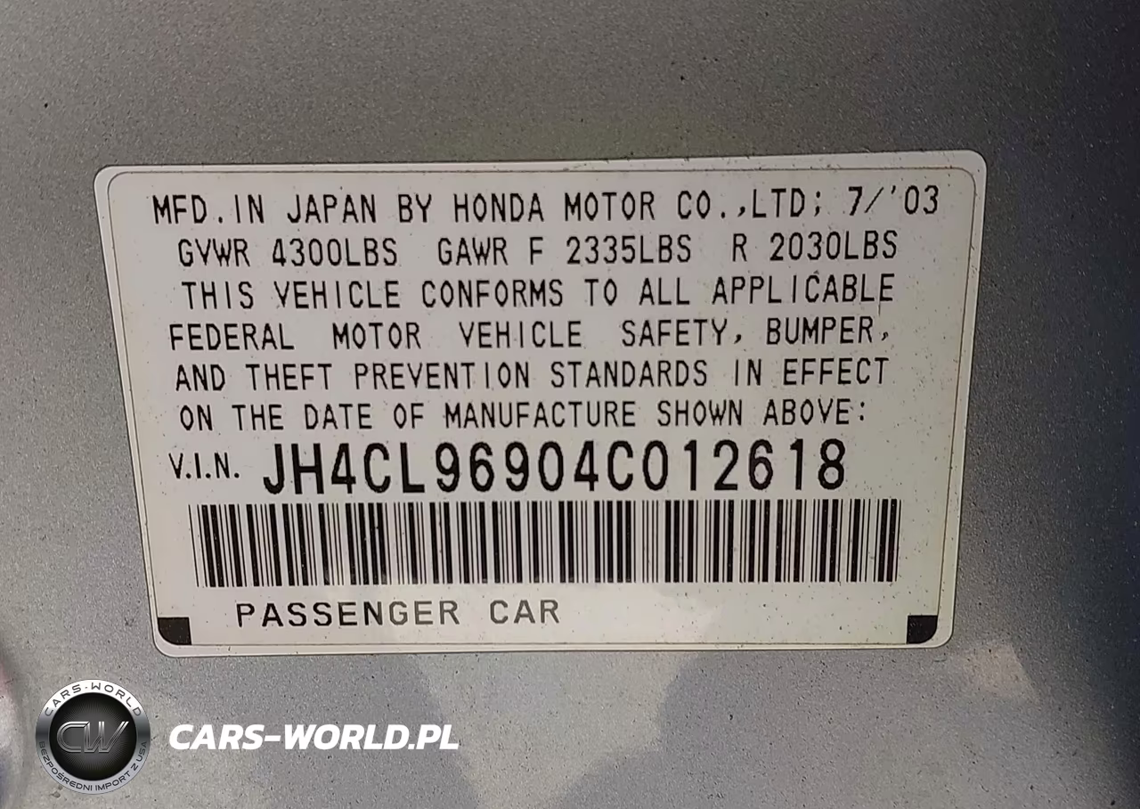 2004 Acura Tsx VIN:JH4CL96904C012618 - 9