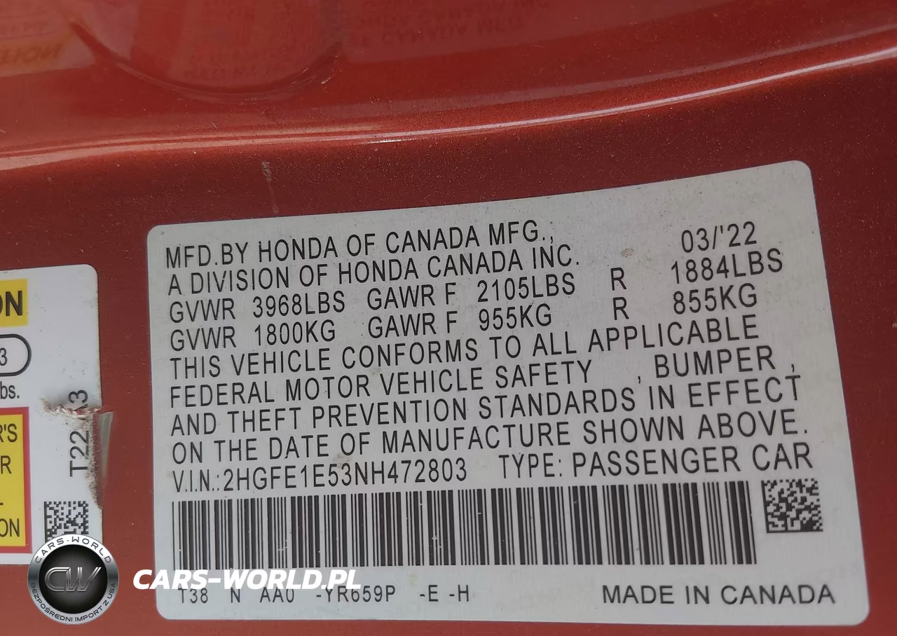 2022 Honda Civic Si Sedan VIN:2HGFE1E53NH472803 - 9
