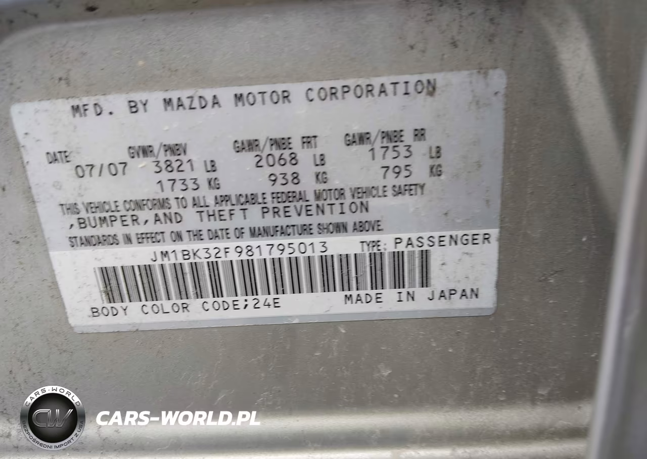 2008 Mazda Mazda3 I VIN:JM1BK32F981795013 - 9