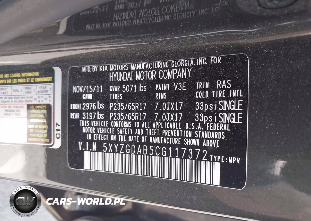 2012 Hyundai Santa Fe Gls VIN:5XYZGDAB5CG117372 - 9