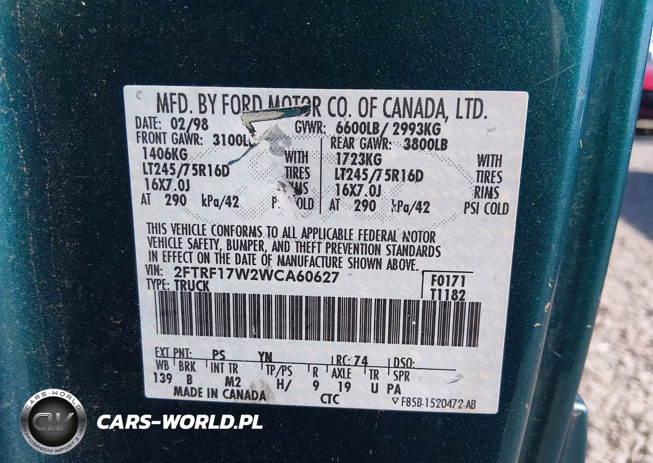 1998 Ford F-150 Lariat-Standard-Xl-Xlt VIN:2FTRF17W2WCA60627 - 9