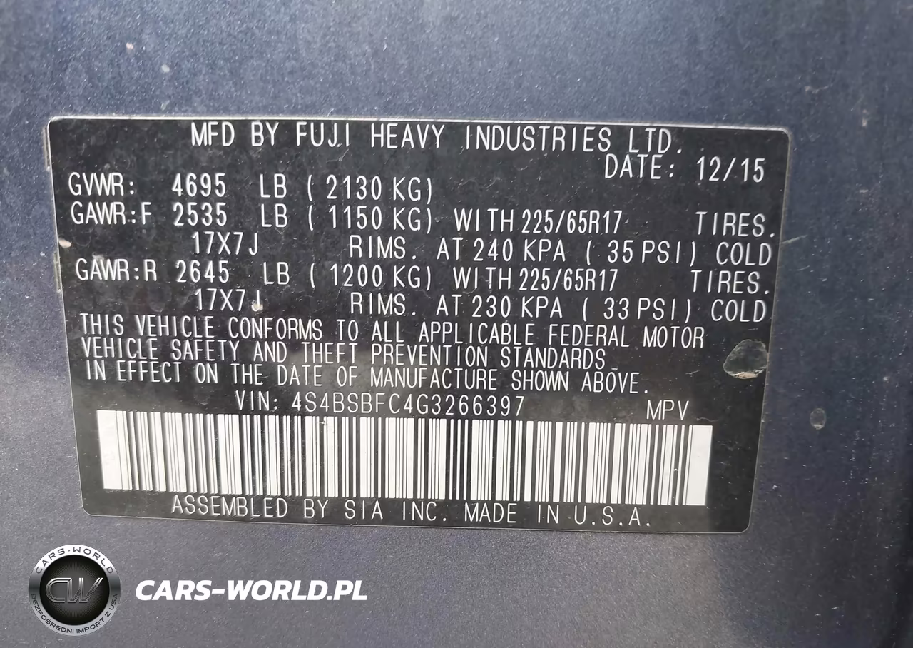 2016 Subaru Outback 2.5I Premium VIN:4S4BSBFC4G3266397 - 9