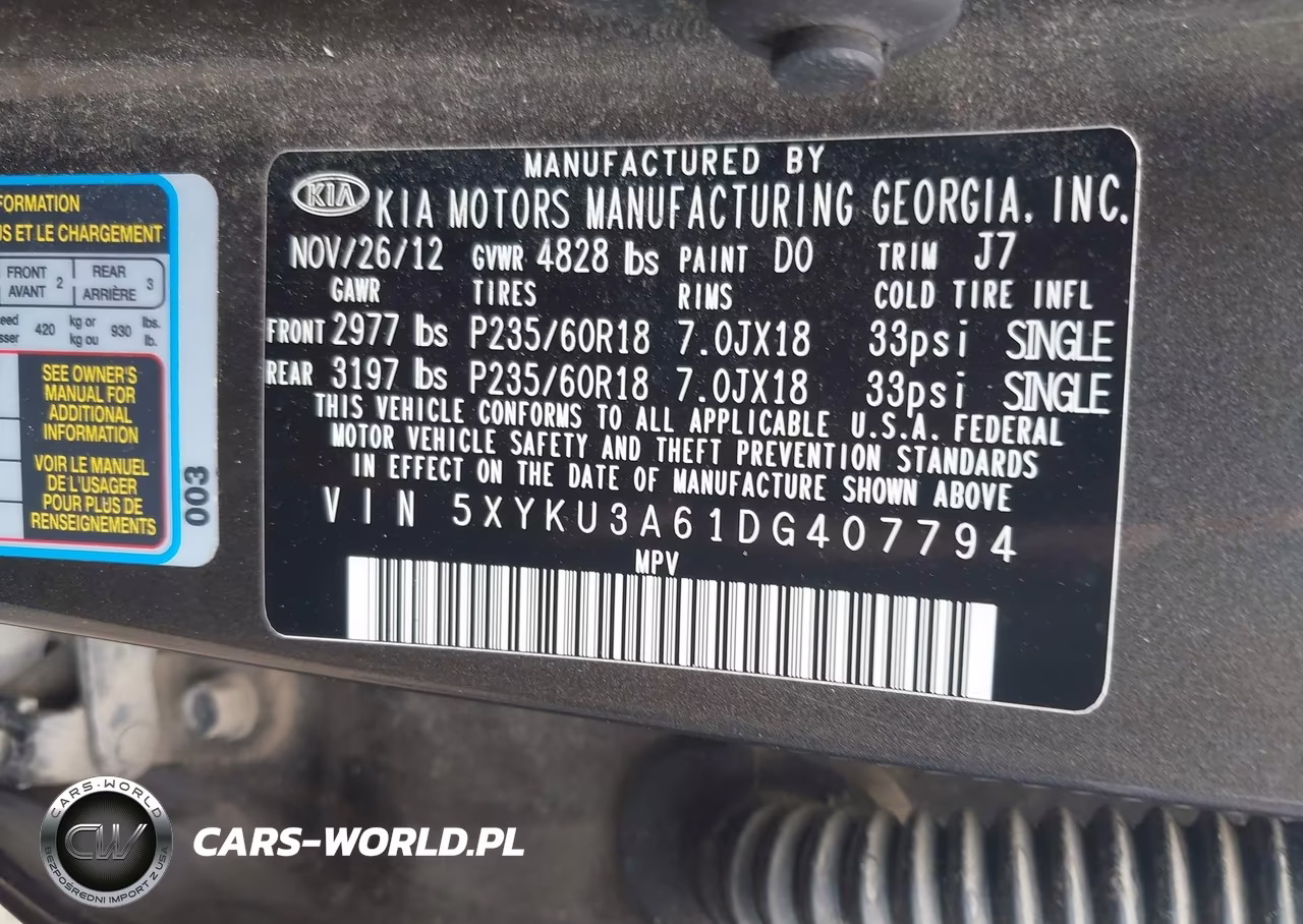 2013 Kia Sorento Ex VIN:5XYKU3A61DG407794 - 9
