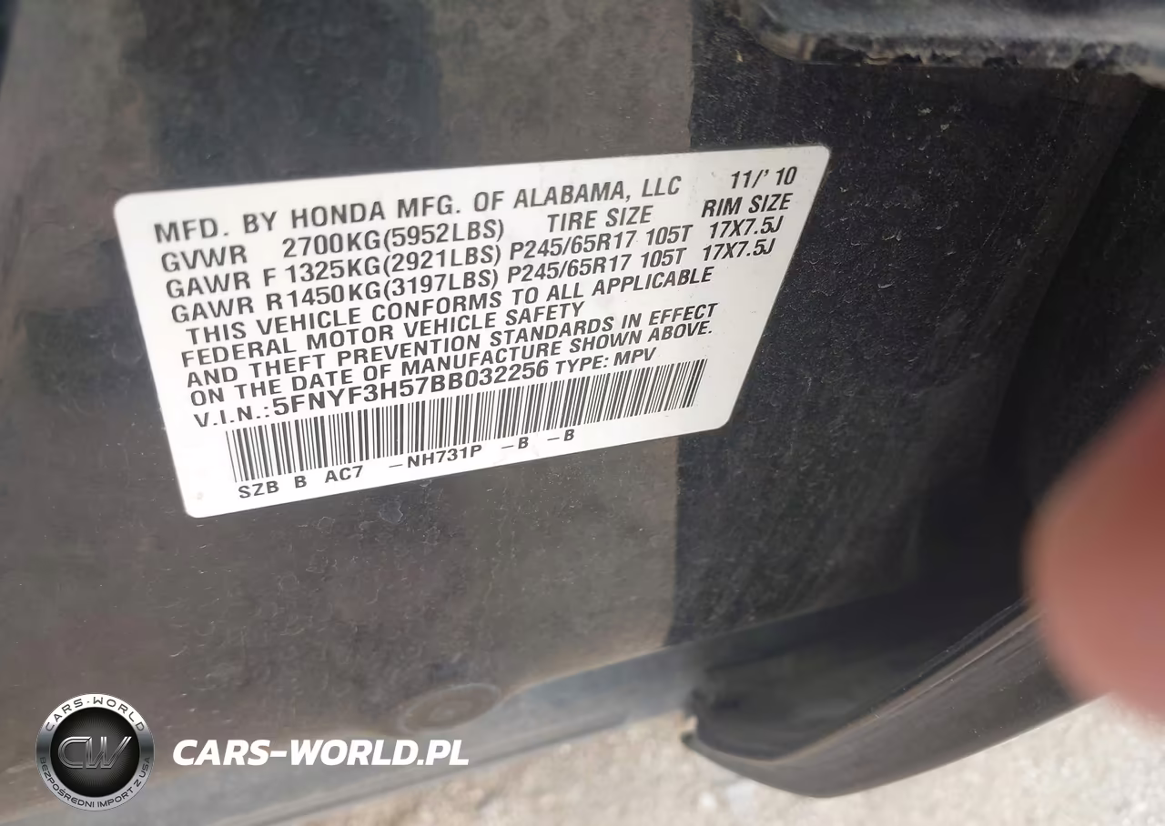 2011 Honda Pilot Ex-L VIN:5FNYF3H57BB032256 - 9
