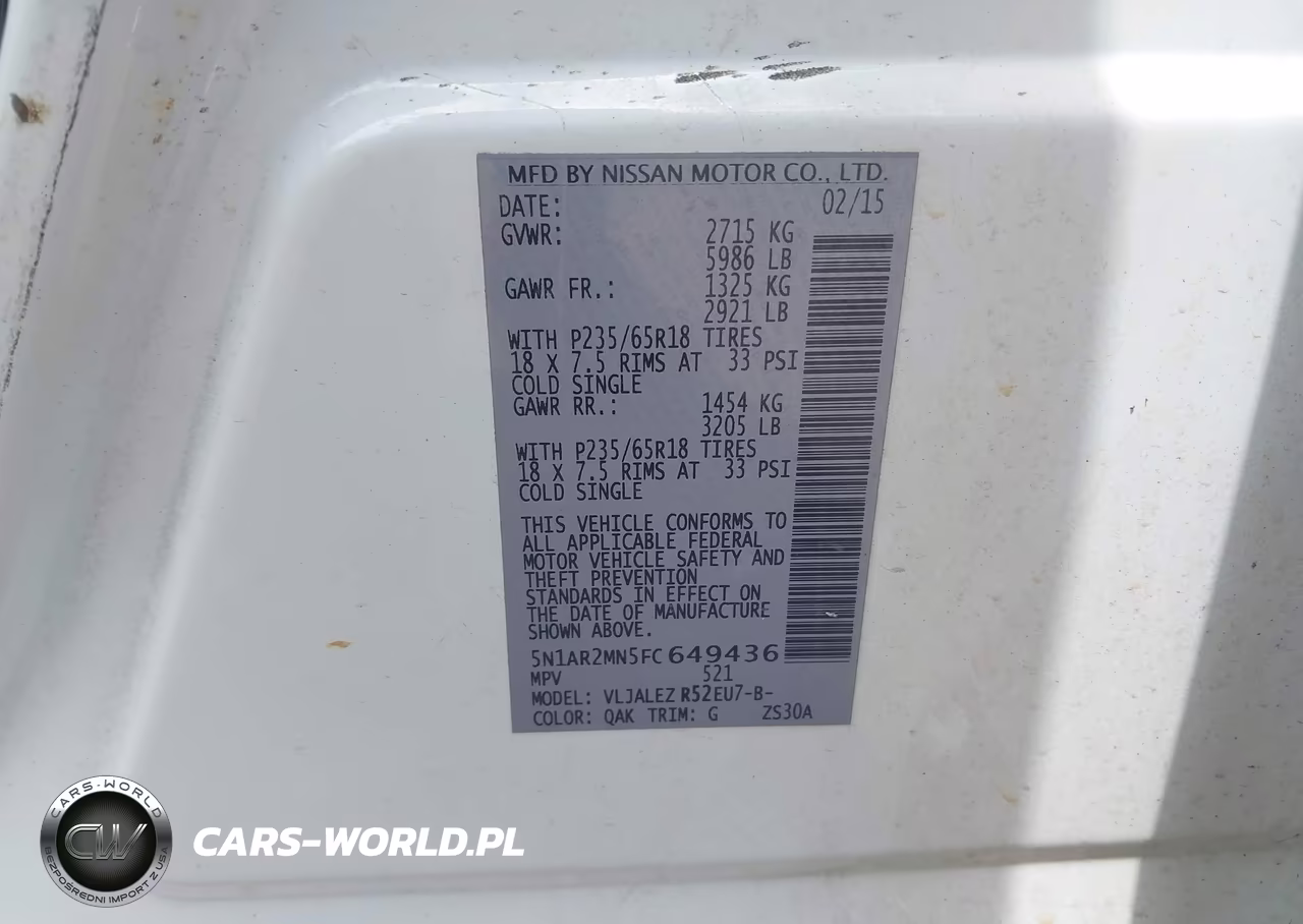 2015 Nissan Pathfinder Platinum-S-Sl-Sv VIN:5N1AR2MN5FC649436 - 9