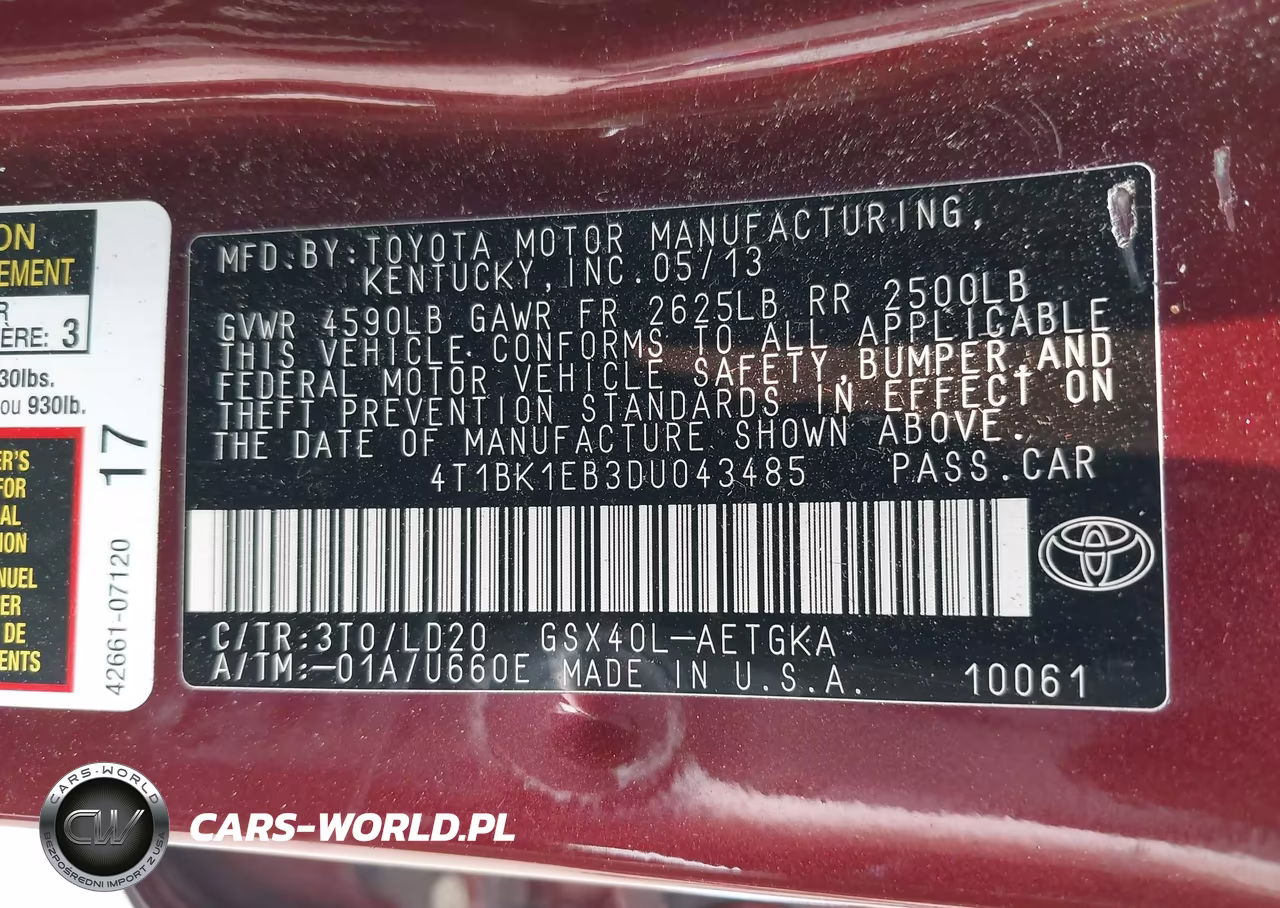 2013 Toyota Avalon Xle VIN:4T1BK1EB3DU043485 - 9