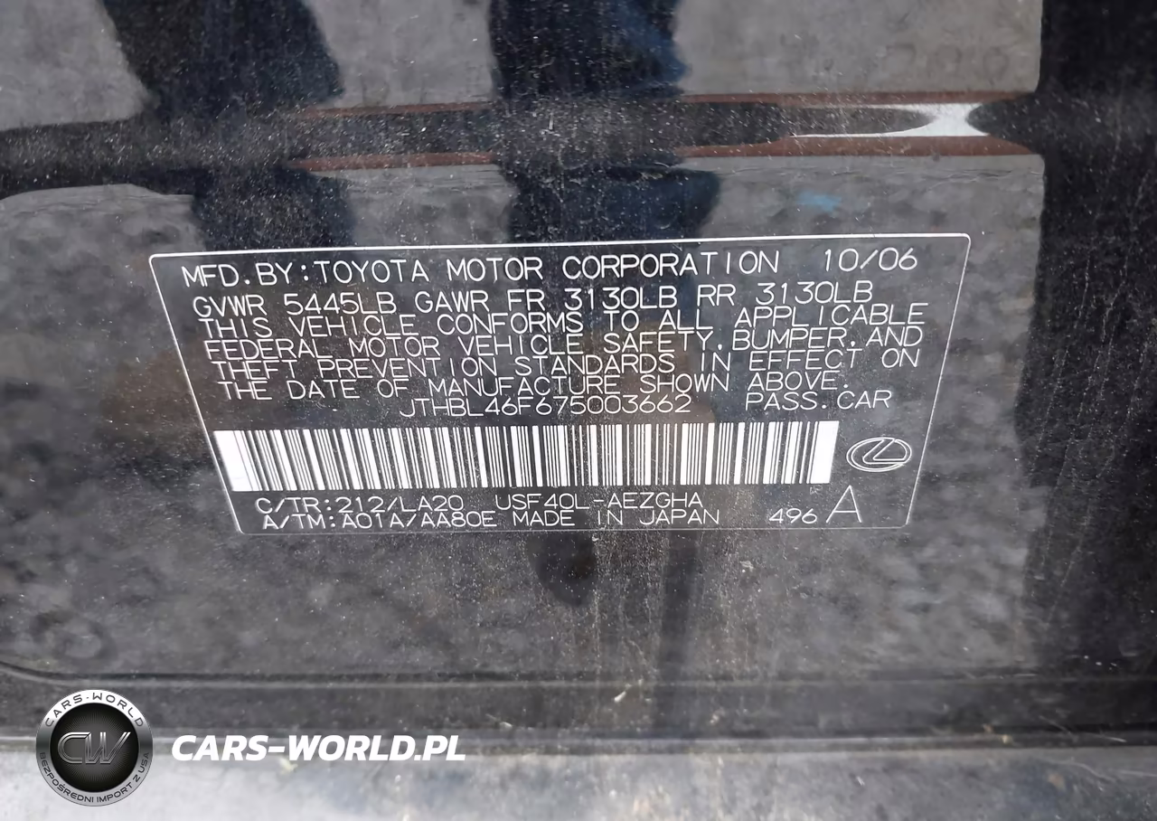2007 Lexus Ls 460 VIN:JTHBL46F675003662 - 9