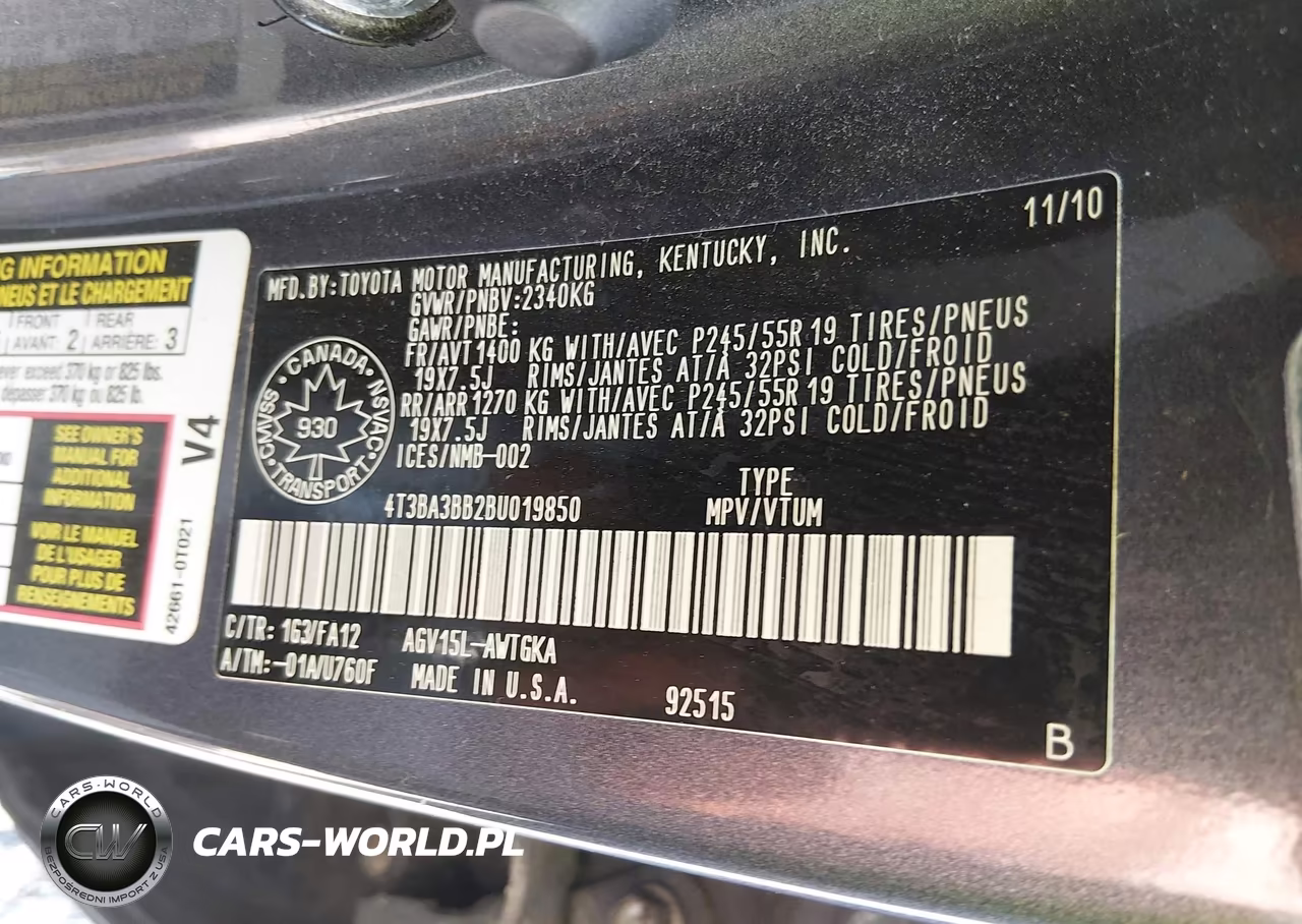 2011 Toyota Venza VIN:4T3BA3BB2BU019850 - 9