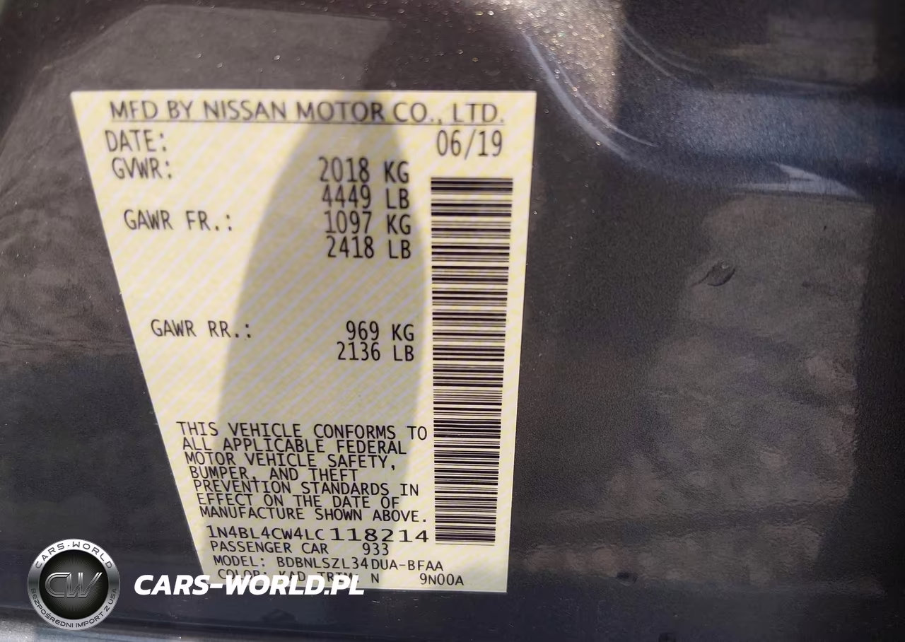 2020 Nissan Altima Sr Intelligent Awd VIN:1N4BL4CW4LC118214 - 9
