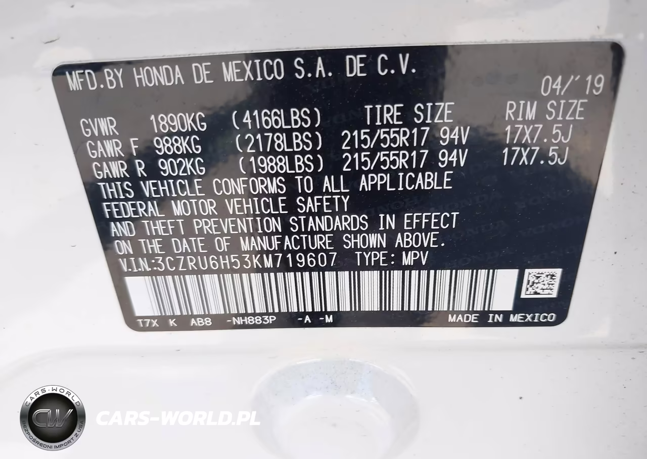 2019 Honda Hr-V Ex VIN:3CZRU6H53KM719607 - 9