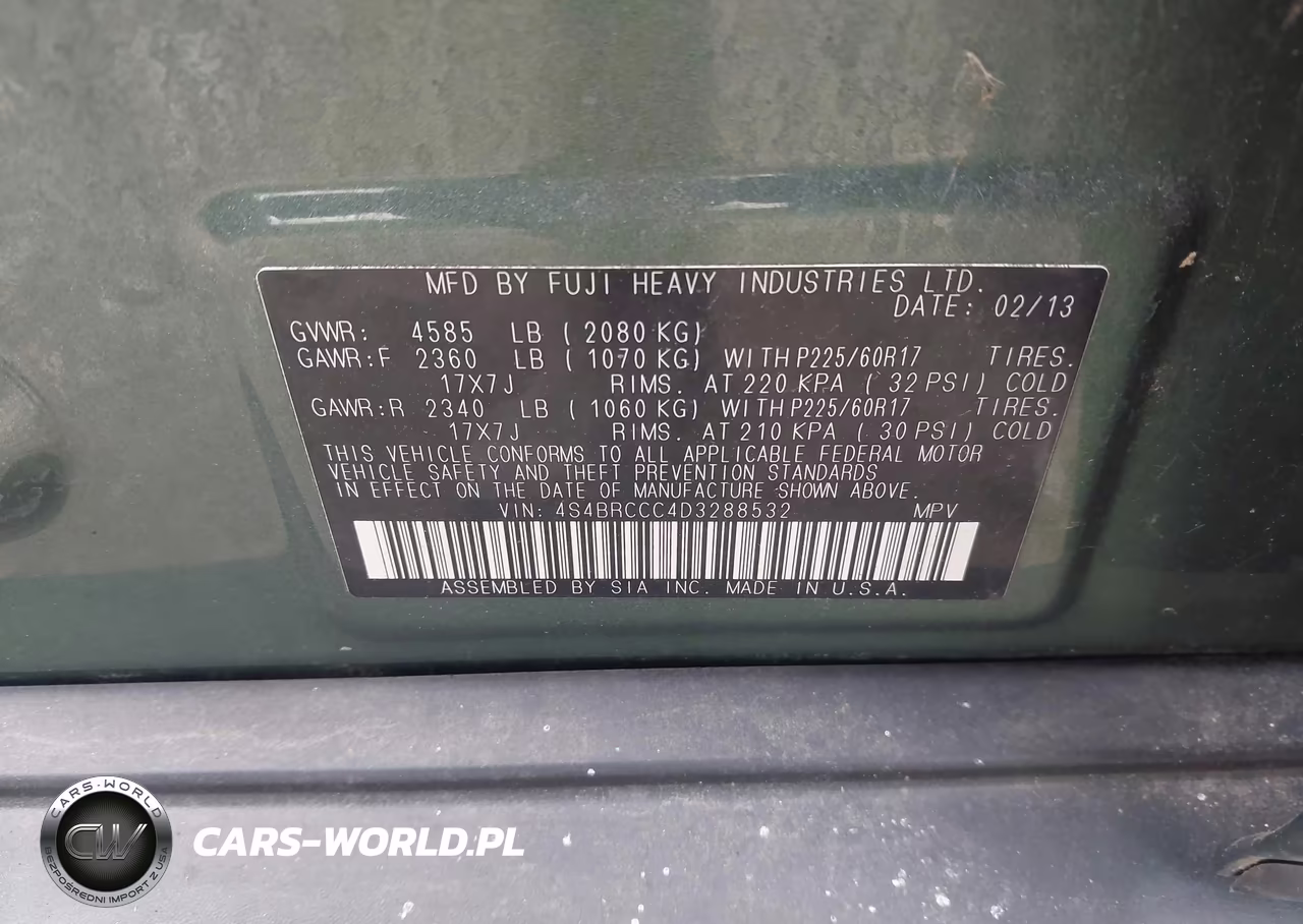 2013 Subaru Outback 2.5I Premium VIN:4S4BRCCC4D3288532 - 9