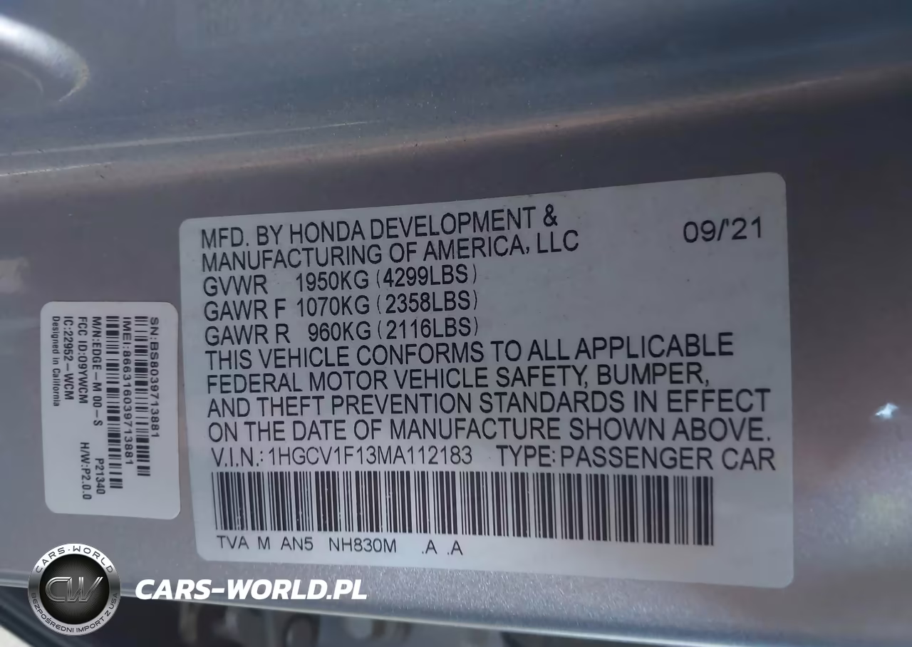 2021 Honda Accord Lx VIN:1HGCV1F13MA112183 - 9