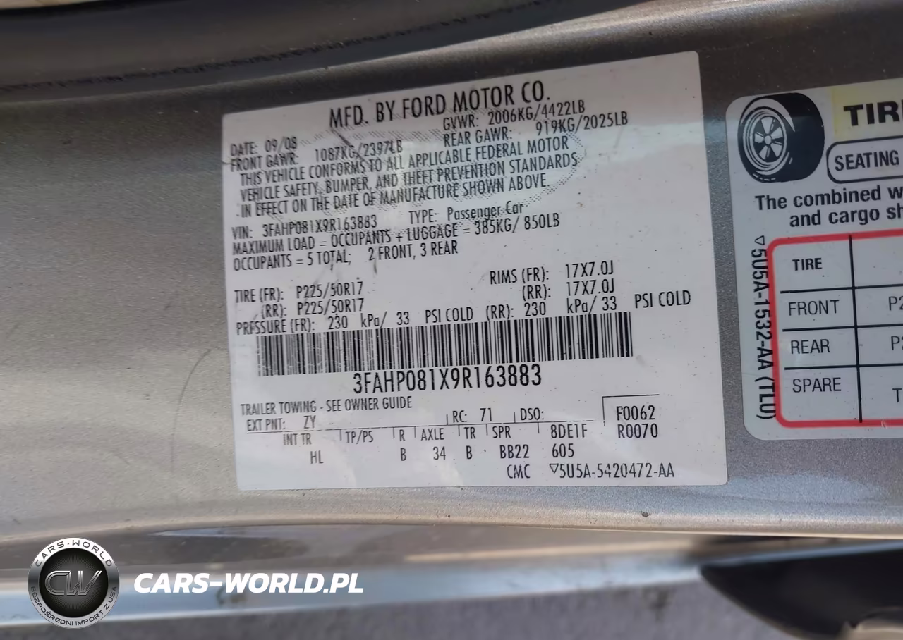 2009 Ford Fusion Sel VIN:3FAHP081X9R163883 - 9