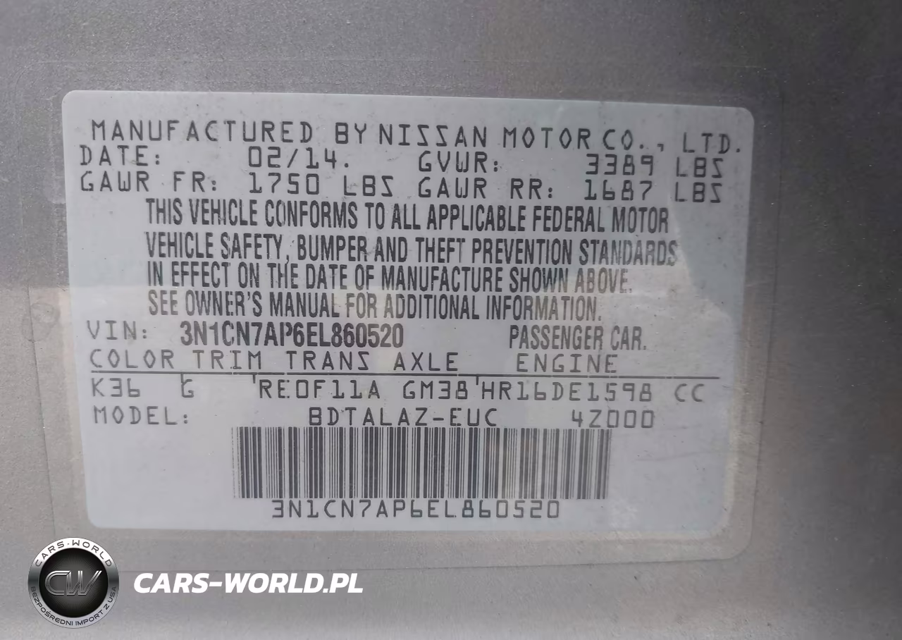 2014 Nissan Versa 1.6 S+ VIN:3N1CN7AP6EL860520 - 9