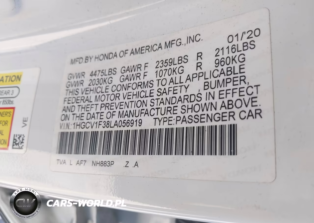 2020 Honda Accord Sport VIN:1HGCV1F38LA056919 - 9