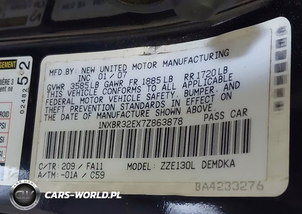 2007 Toyota Corolla Ce VIN:1NXBR32EX7Z863878 - 9