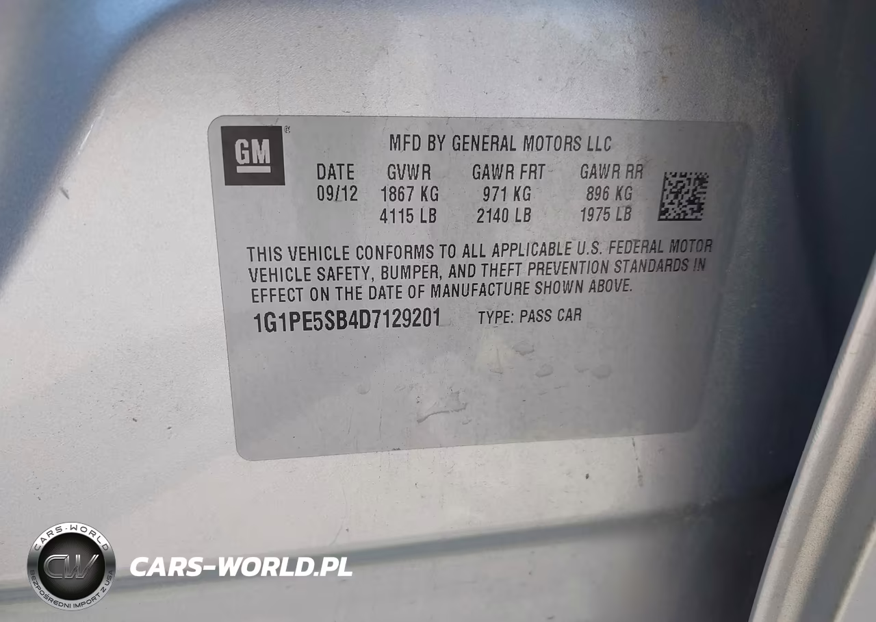 2013 Chevrolet Cruze 2Lt Auto VIN:1G1PE5SB4D7129201 - 9