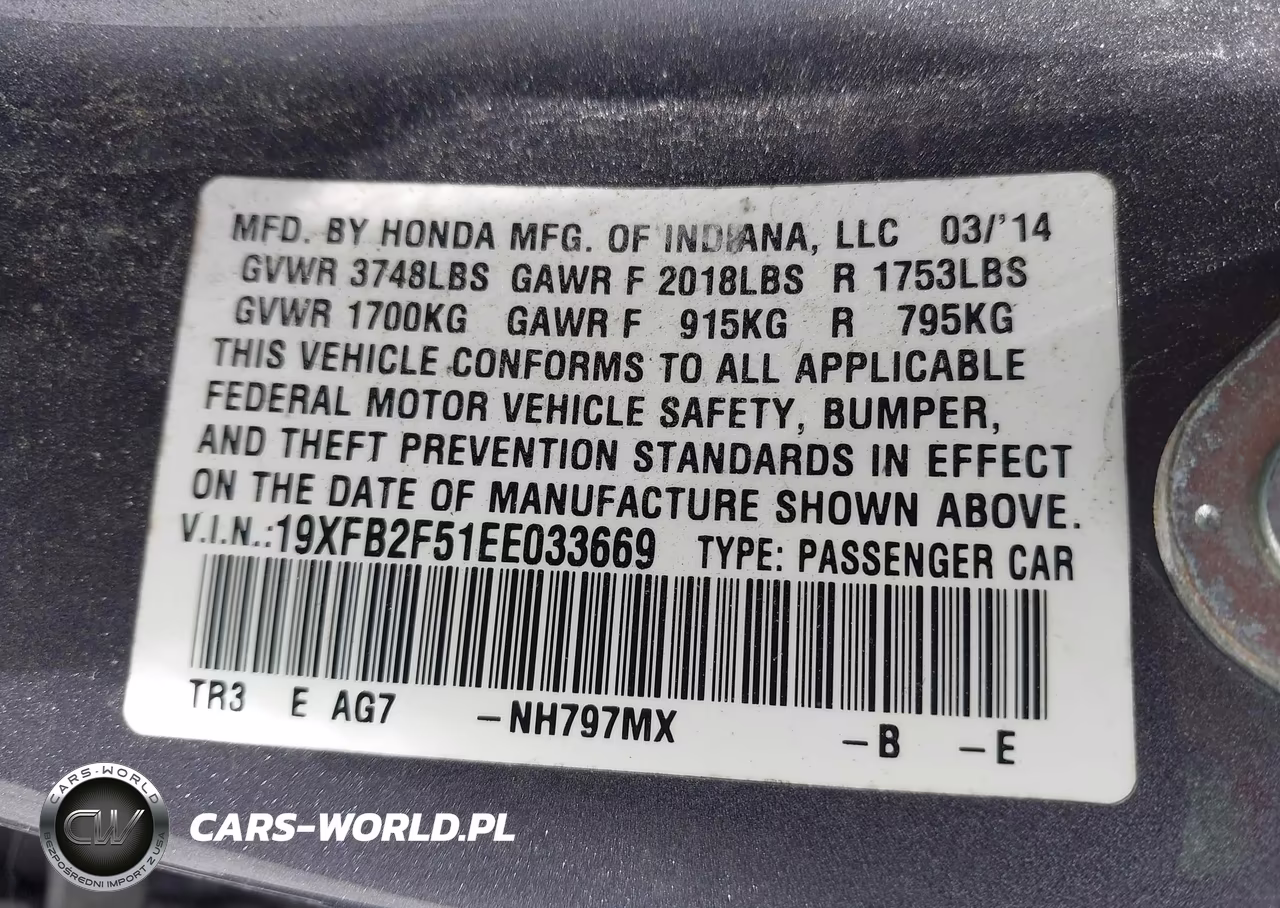 2014 Honda Civic Lx VIN:19XFB2F51EE033669 - 9