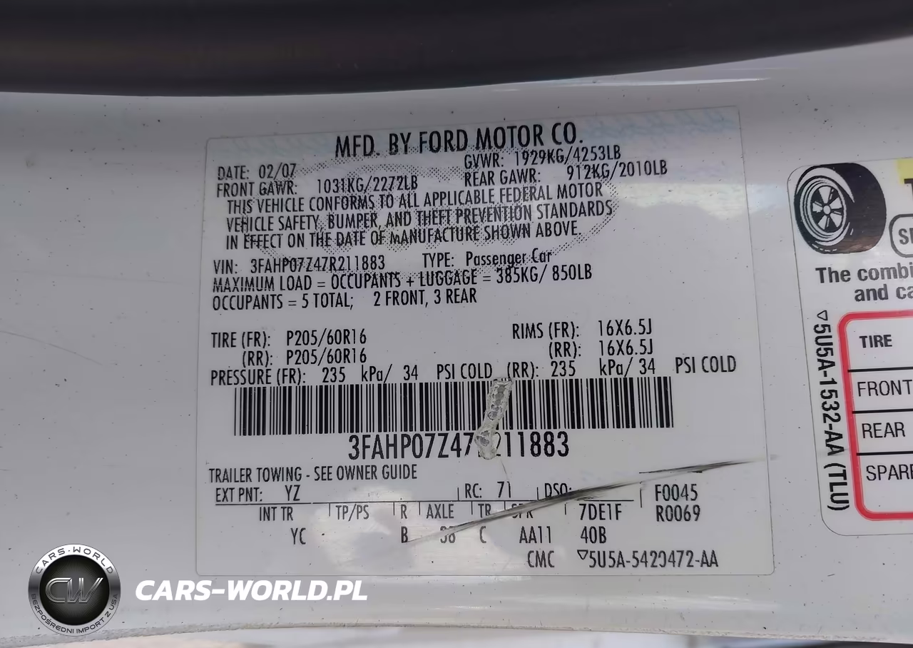 2007 Ford Fusion Se VIN:3FAHP07Z47R211883 - 9