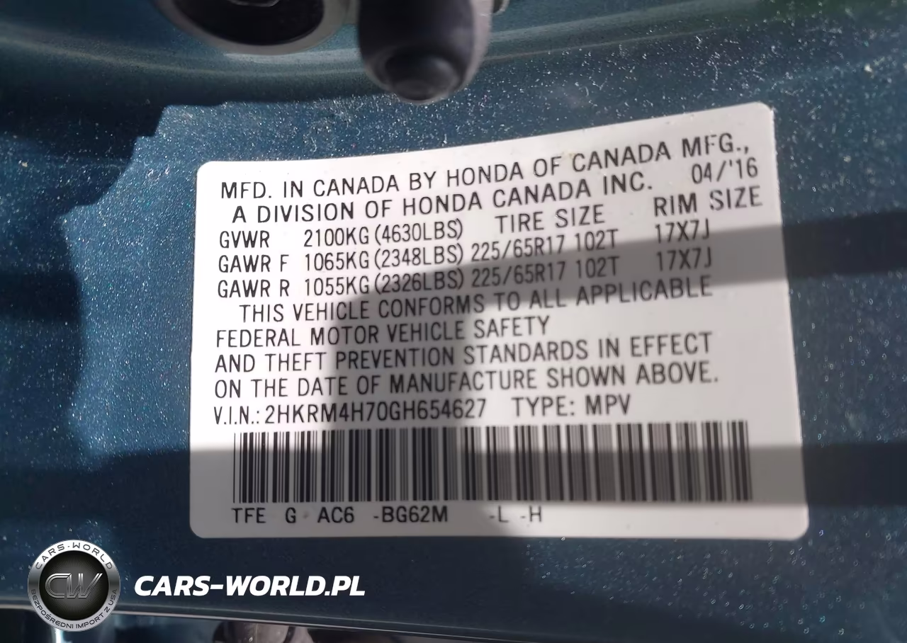 2016 Honda Cr-V Ex-L VIN:2HKRM4H70GH654627 - 9