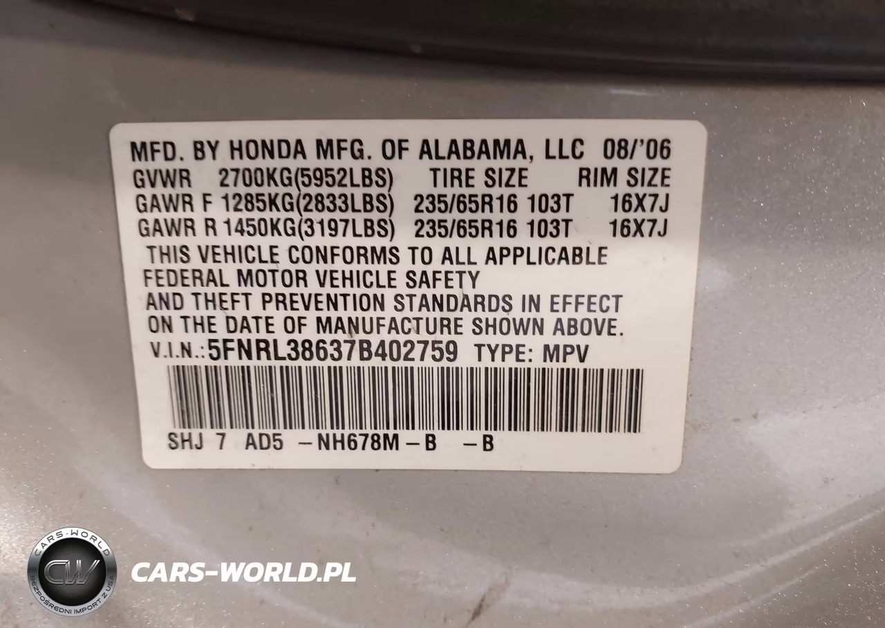 2007 Honda Odyssey Ex-L VIN:5FNRL38637B402759 - 9