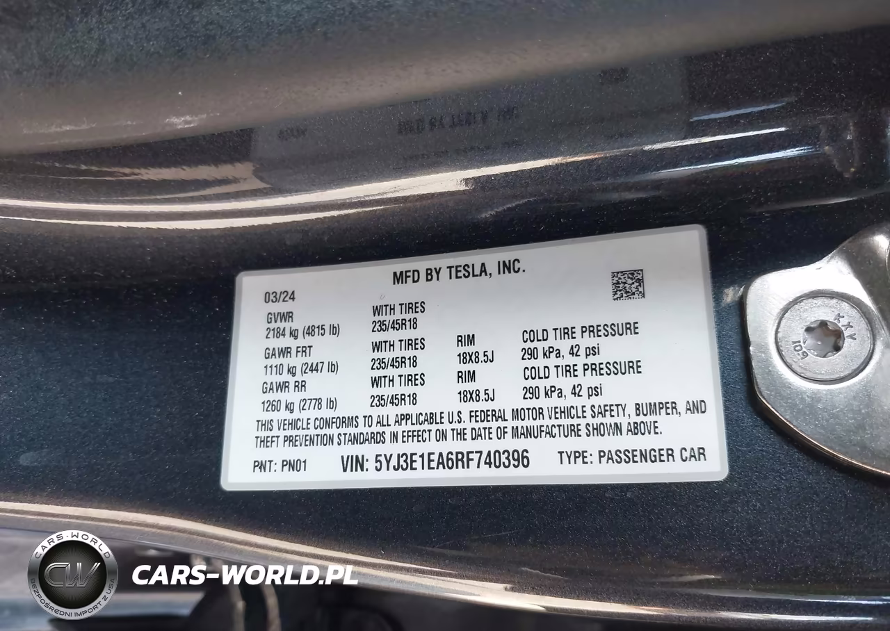 2024 Tesla Model 3 VIN:5YJ3E1EA6RF740396 - 9