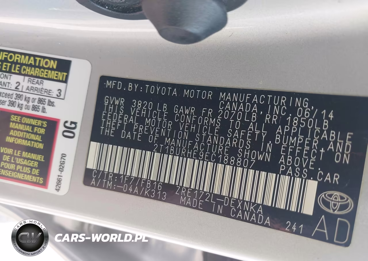 2014 Toyota Corolla Le VIN:2T1BURHE9EC188807 - 9