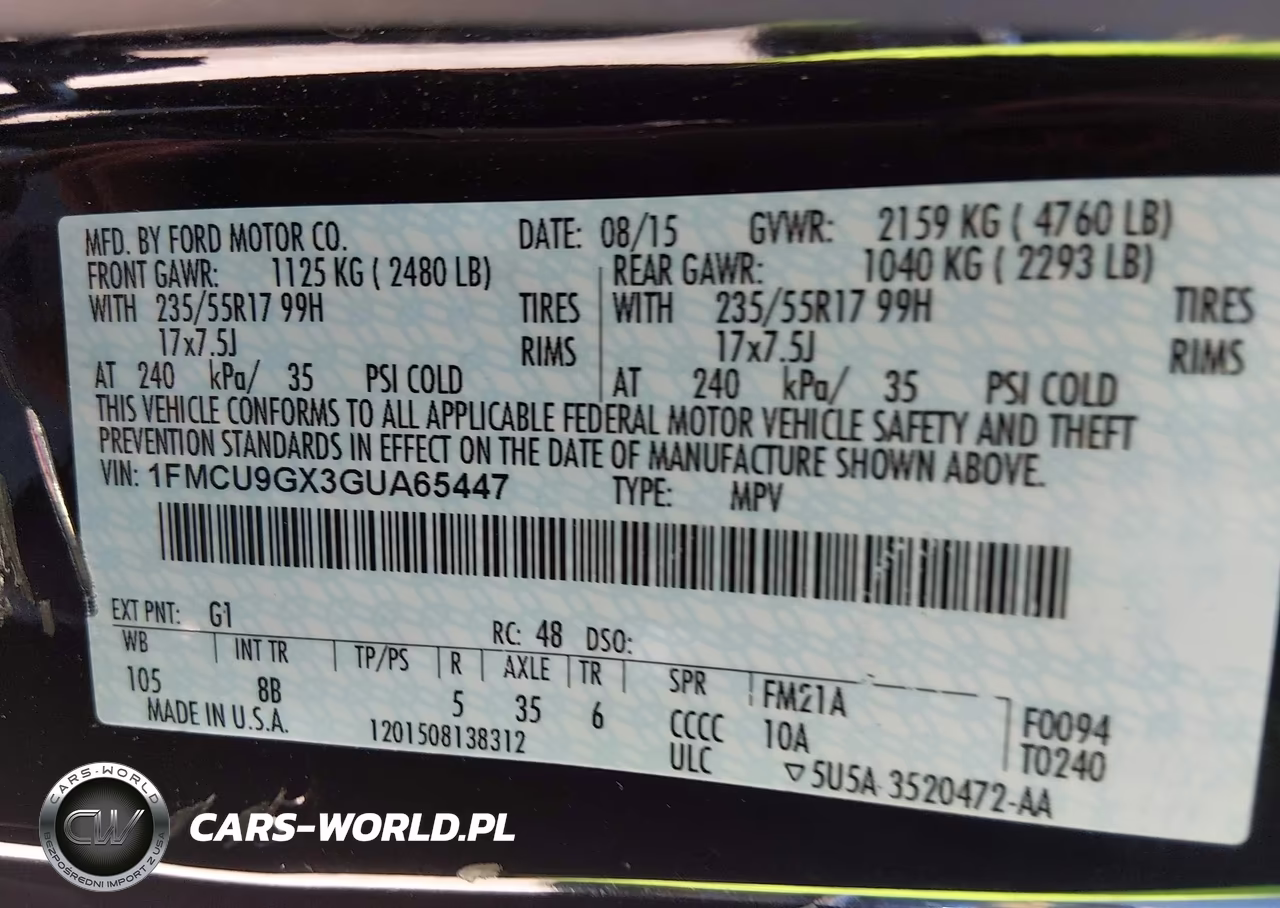 2016 Ford Escape Se VIN:1FMCU9GX3GUA65447 - 9