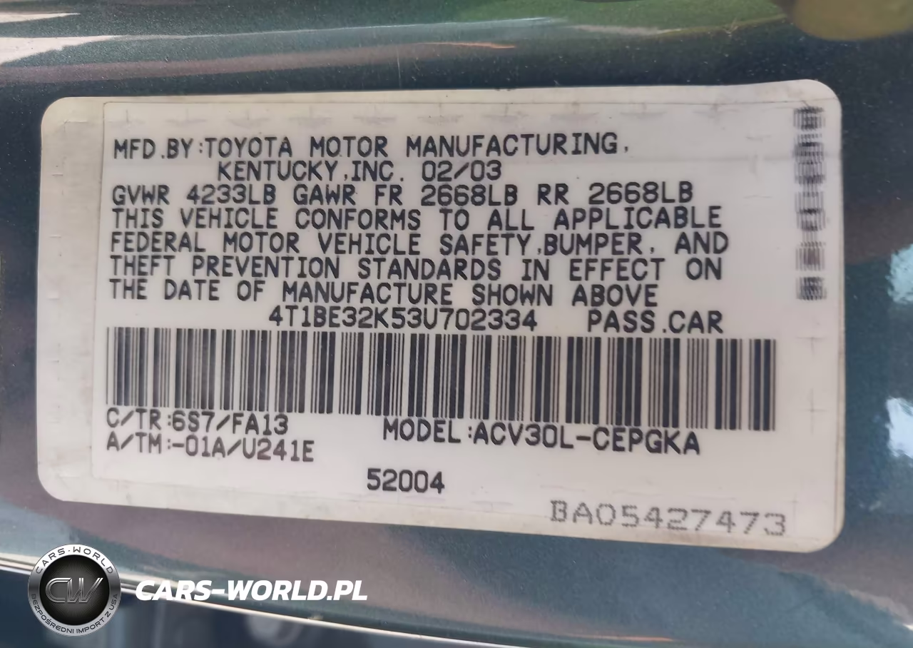 2003 Toyota Camry Xle VIN:4T1BE32K53U702334 - 9