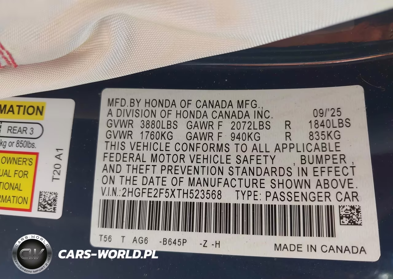 2026 Honda Civic Sport VIN:2HGFE2F5XTH523568 - 9