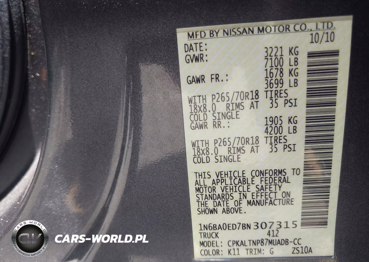 2011 Nissan Titan Sv VIN:1N6BA0ED7BN307315 - 9
