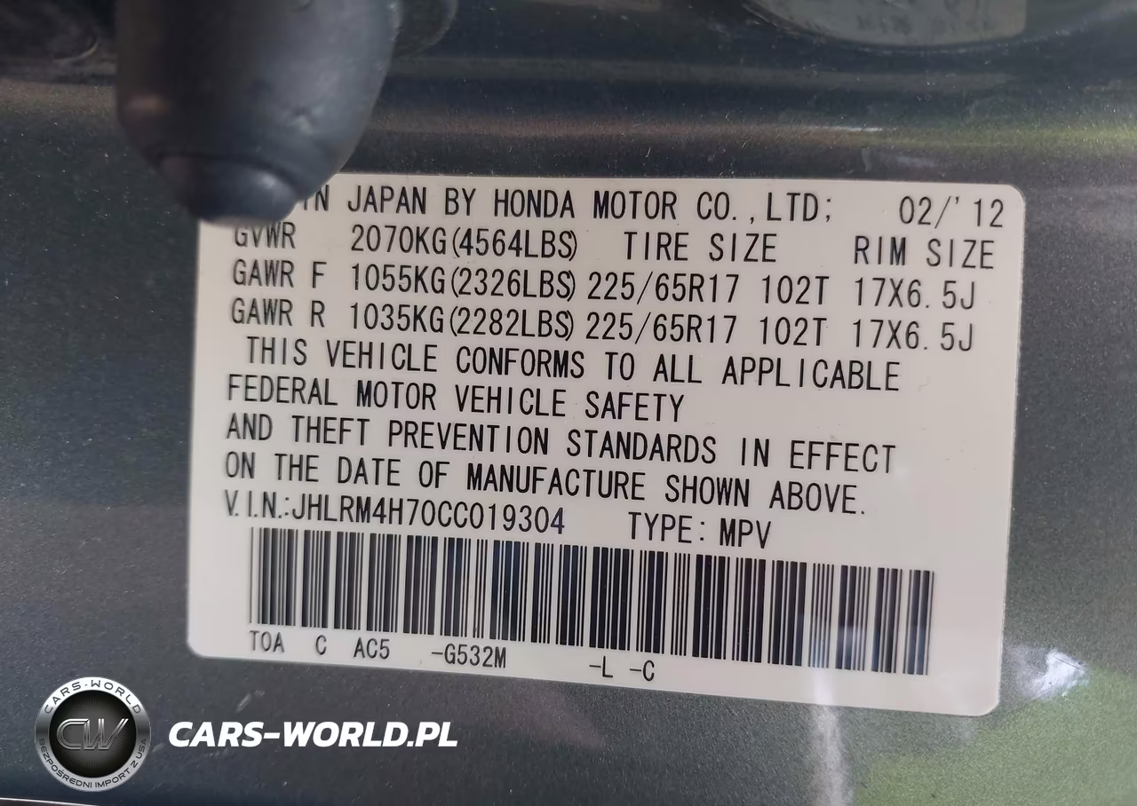 2012 Honda Cr-V Ex-L VIN:JHLRM4H70CC019304 - 9