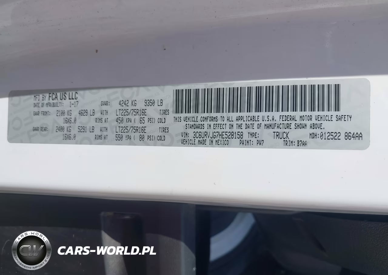 2017 Ram Promaster 3500 Cargo Van High Roof 159 Wb Ext VIN:3C6URVJG7HE528158 - 9