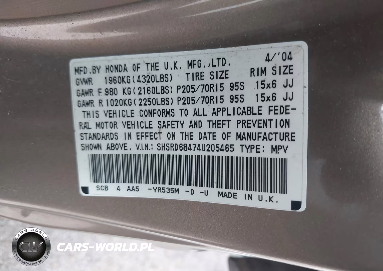 2004 Honda Cr-V Lx VIN:SHSRD68474U205465 - 9