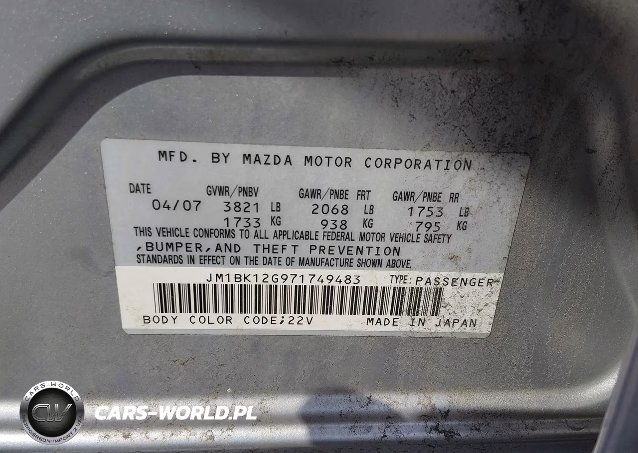 2007 Mazda Mazda3 I VIN:JM1BK12G971749483 - 9
