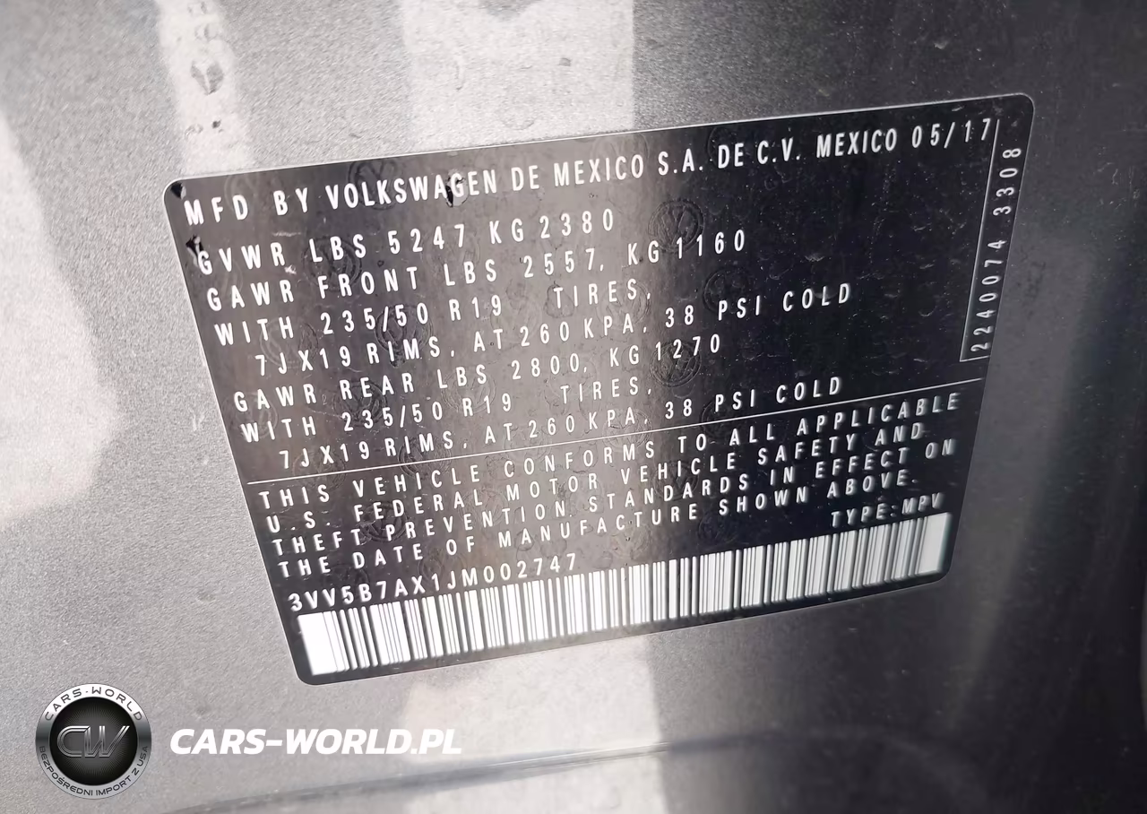 2018 Volkswagen Tiguan 2.0T Sel Premium VIN:3VV5B7AX1JM002747 - 9