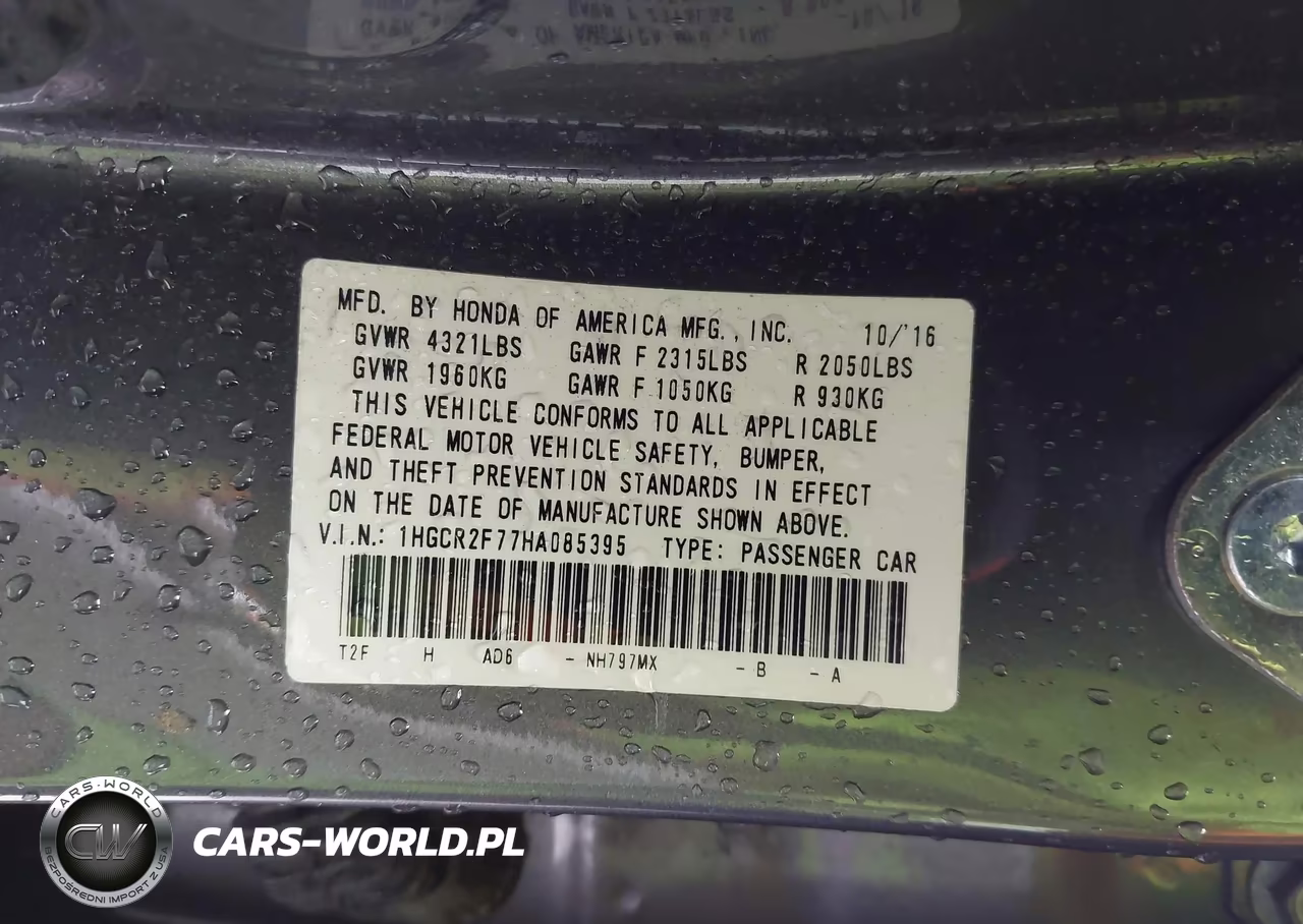 2017 Honda Accord Ex VIN:1HGCR2F77HA085395 - 9