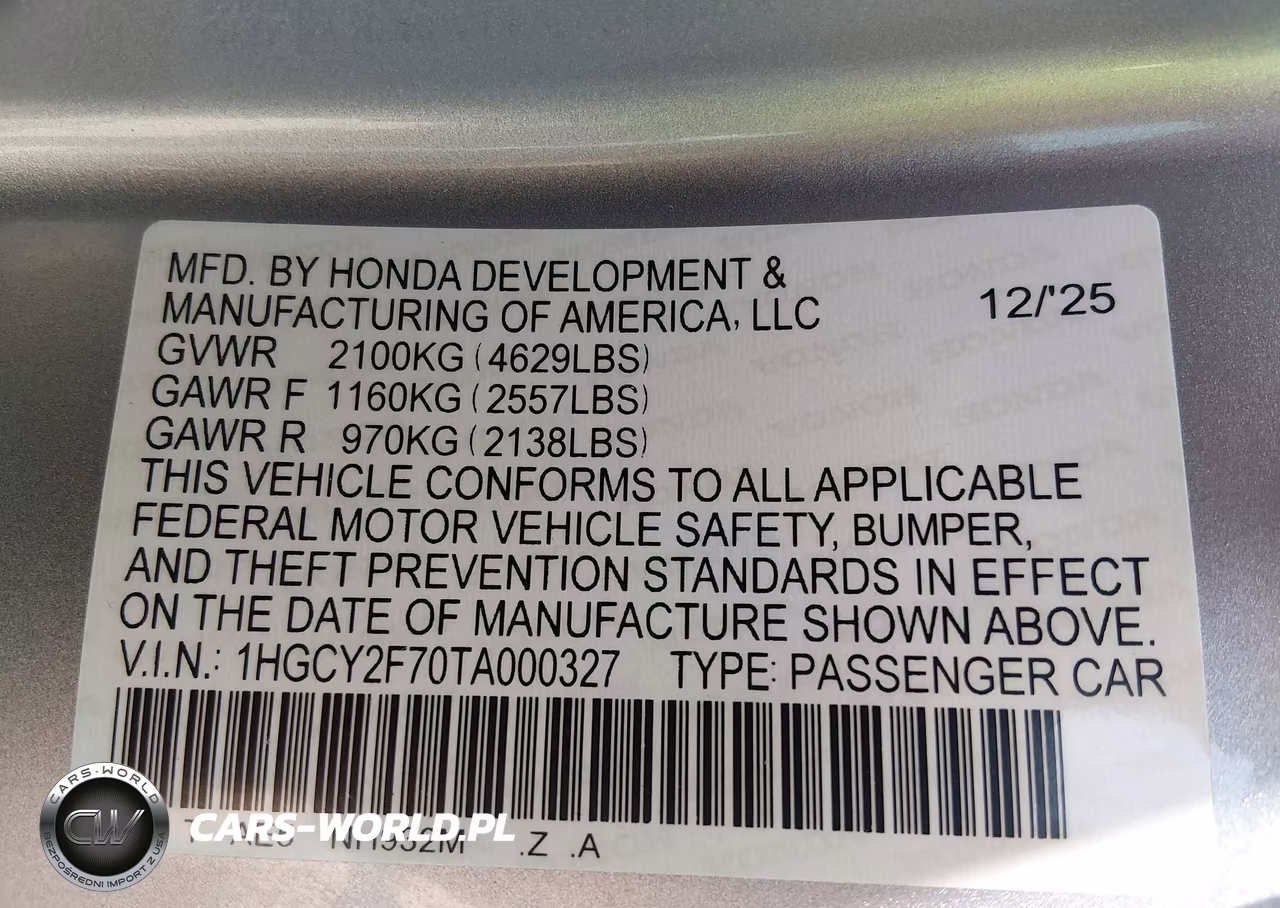 2026 Honda Accord Hybrid Sport-L VIN:1HGCY2F70TA000327 - 9