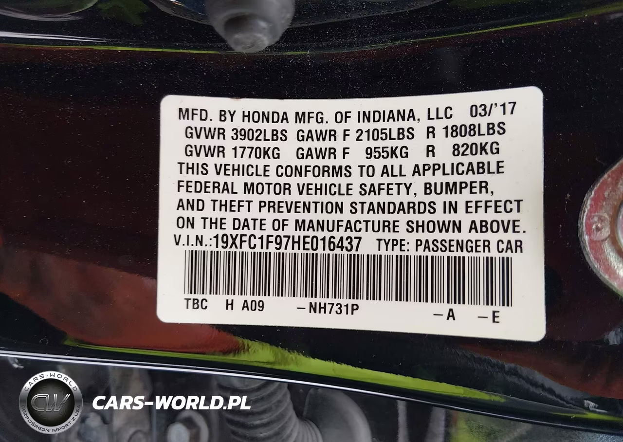 2017 Honda Civic Touring VIN:19XFC1F97HE016437 - 9