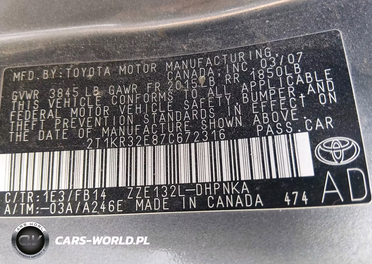 2007 Toyota Matrix Xr VIN:2T1KR32E87C672316 - 9