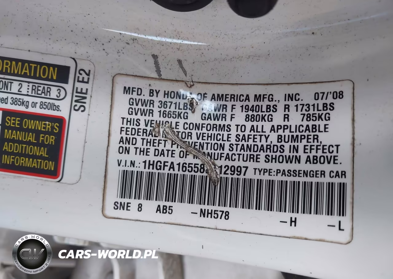 2008 Honda Civic Lx VIN:1HGFA16558L112997 - 9