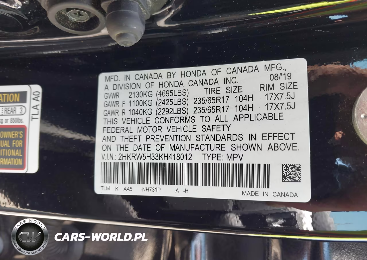 2019 Honda Cr-V Lx VIN:2HKRW5H33KH418012 - 9