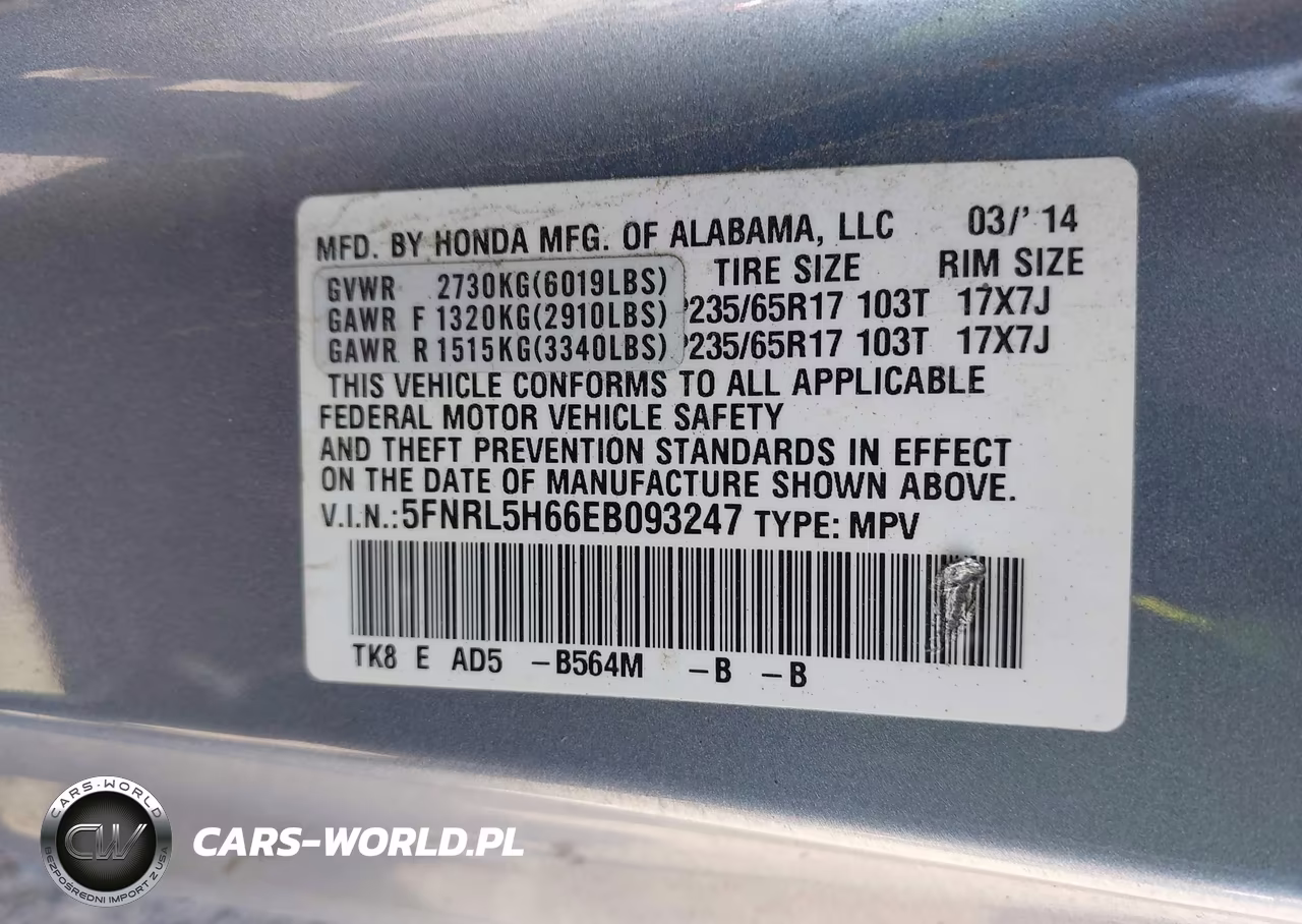 2014 Honda Odyssey Ex-L VIN:5FNRL5H66EB093247 - 9