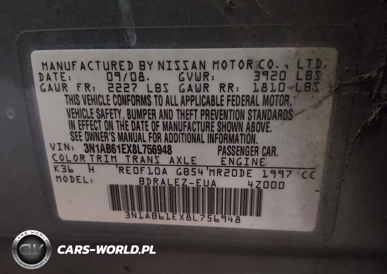 2008 Nissan Sentra 2.0 S VIN:3N1AB61EX8L756948 - 9