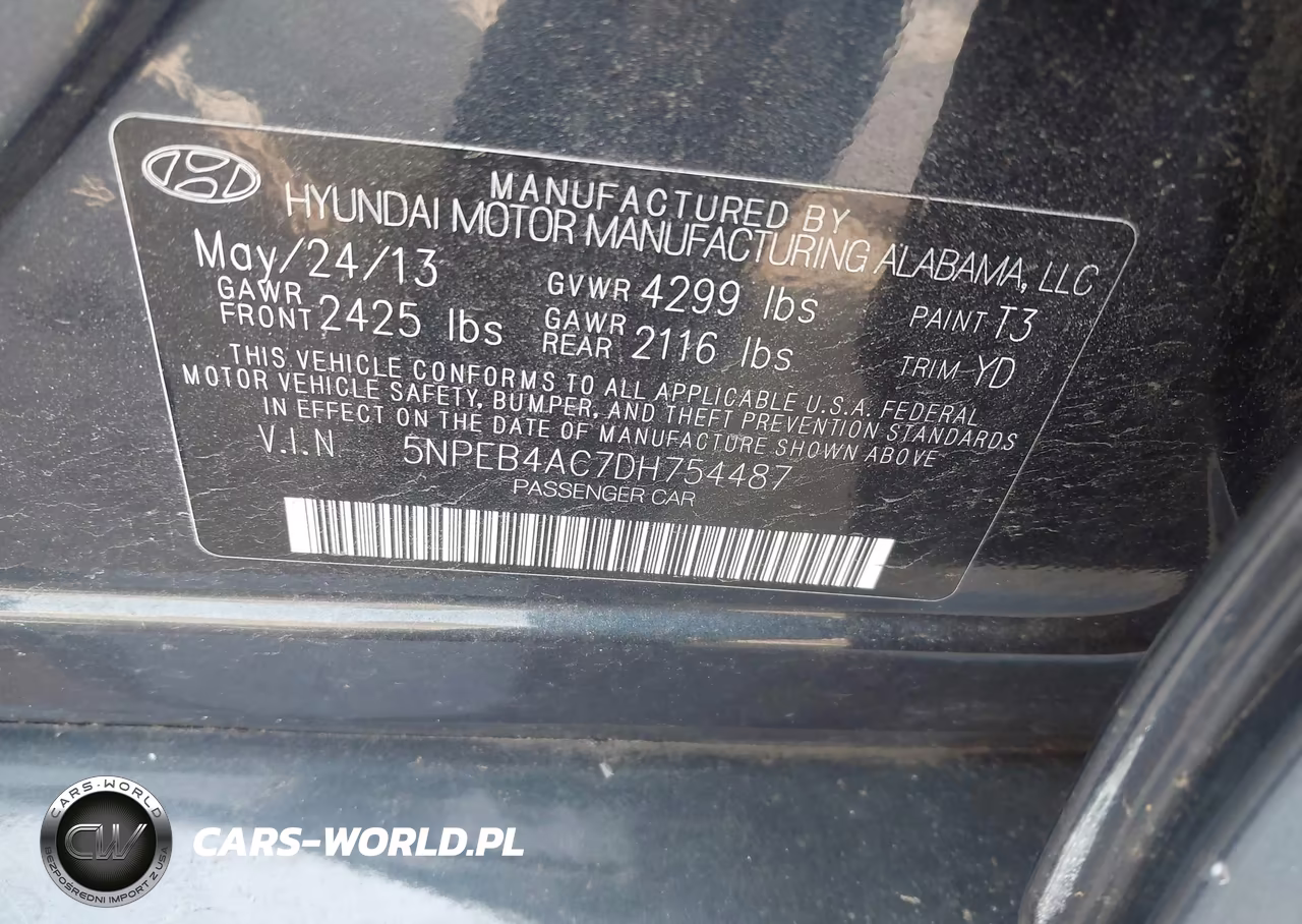 2013 Hyundai Sonata Gls VIN:5NPEB4AC7DH754487 - 9