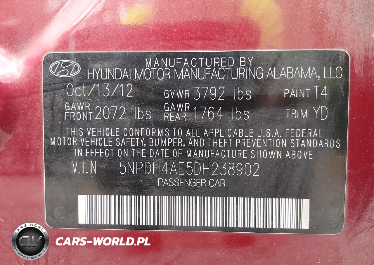 2013 Hyundai Elantra Gls VIN:5NPDH4AE5DH238902 - 9
