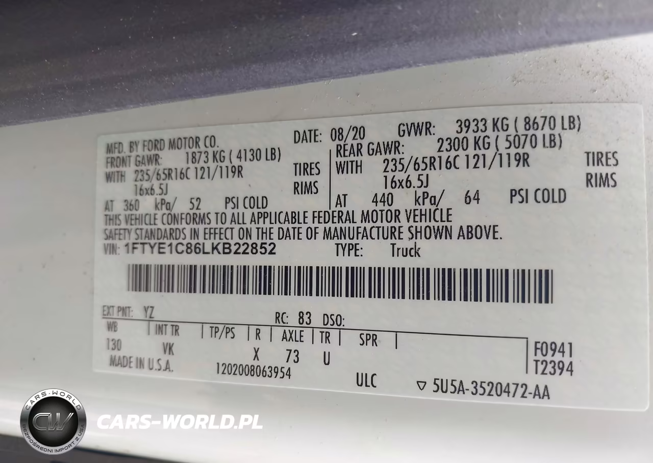 2020 Ford Transit-150 VIN:1FTYE1C86LKB22852 - 9
