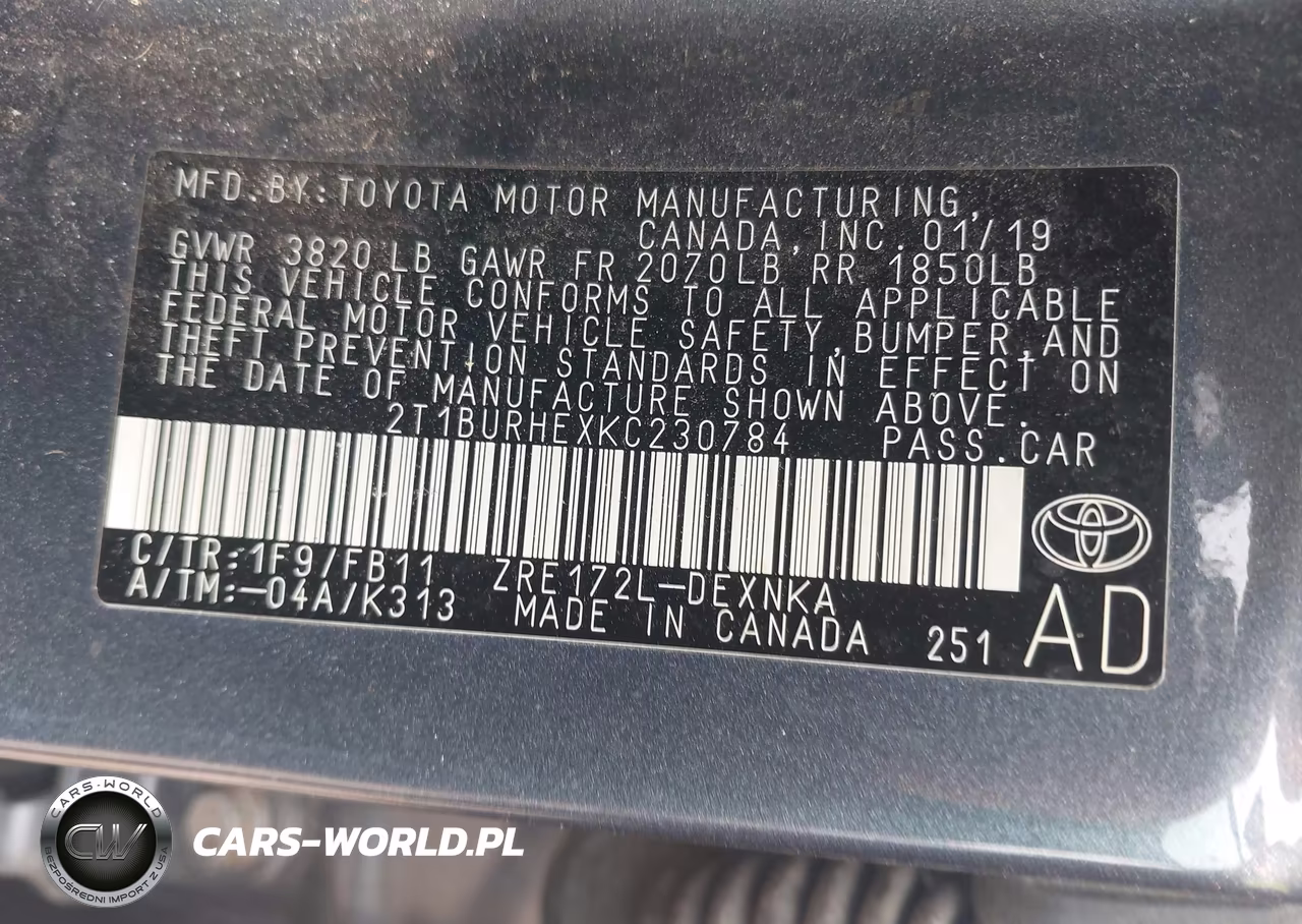2019 Toyota Corolla Le VIN:2T1BURHEXKC230784 - 9