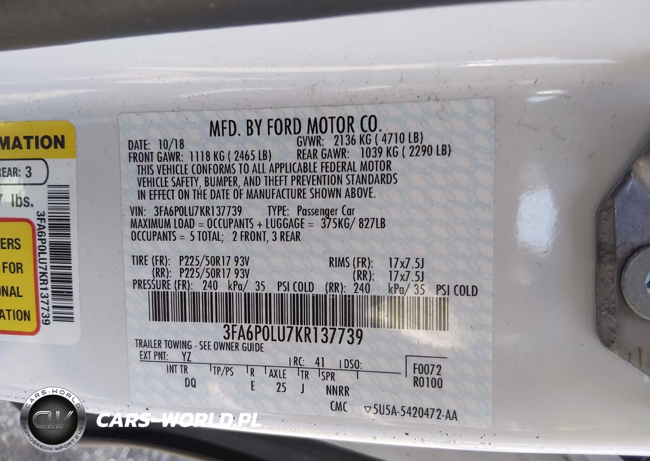 2019 Ford Fusion Hybrid Se VIN:3FA6P0LU7KR137739 - 9